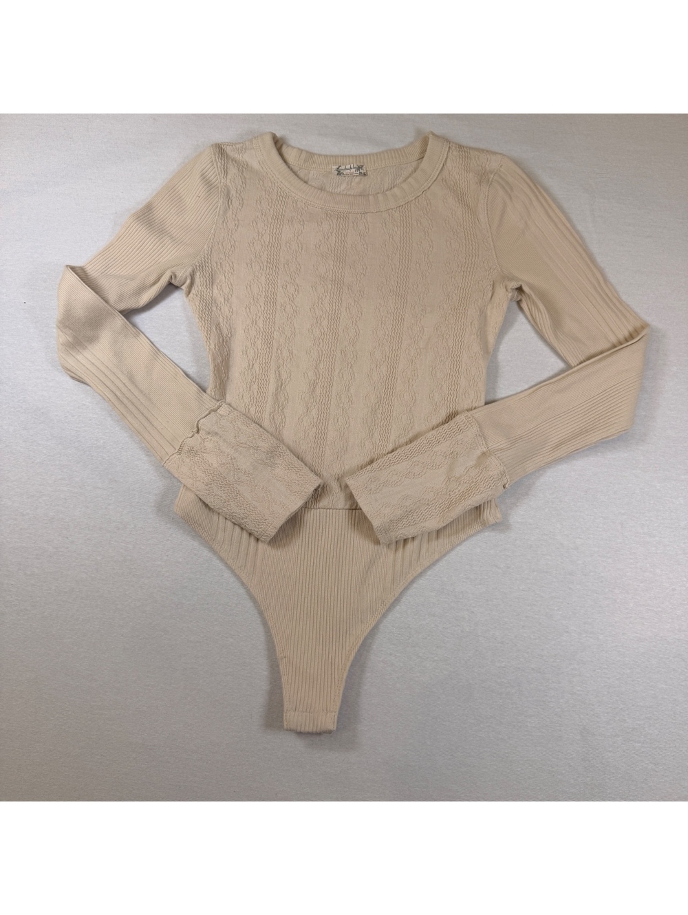 Intimately Free People Piece Of Me Cable Knit Bodysuit Beige Small S